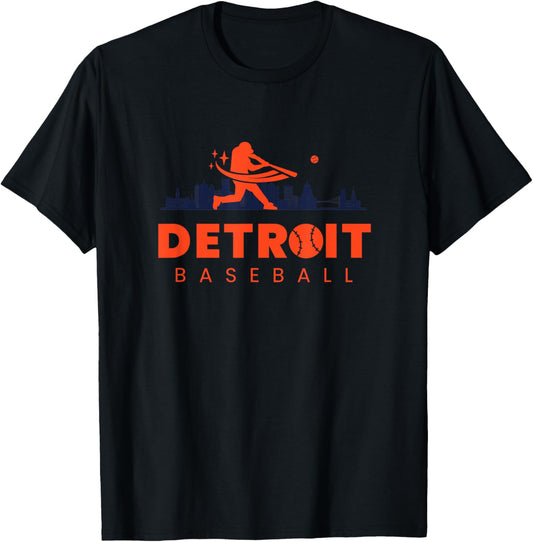 Detroit Baseball Vintage Minimalist Retro Baseball Lover T-Shirt - T-Shirt | Black