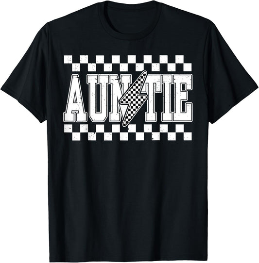 Retro Lightning Auntie Checkered Funny Auntie Men T-Shirt - T-Shirt | Black