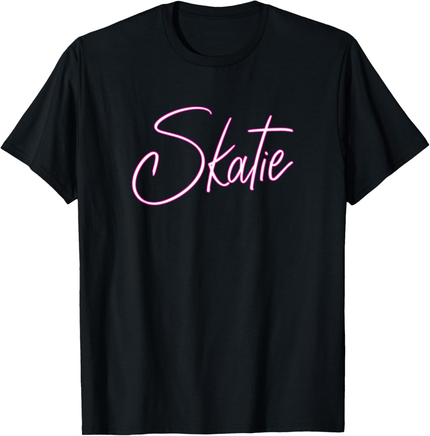 Skatie White with Pink Outline Bold and Stylish Design T-Shirt - T-Shirt | Black