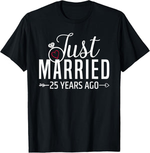 Just Married 25 Years Ago Men Women 25th Wedding Anniversary T-Shirt - T-Shirt | Black