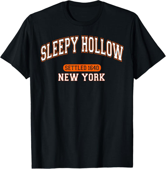 Sleepy Hollow New York Settled 1640 Sports White Orange T-Shirt - T-Shirt | Black