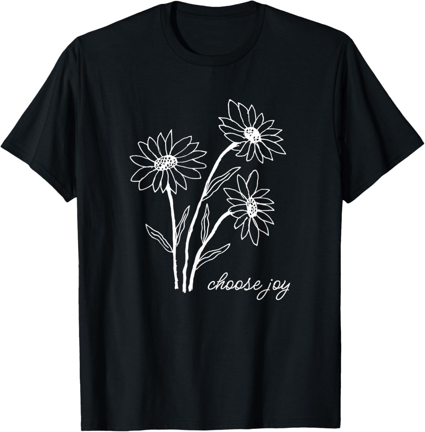 CAMCdesigns Choose Joy Floral Flower Garden Happy Christian Inspiration , Small, Black T-Shirt - T-Shirt | Black