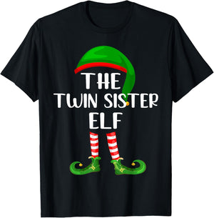 Matching Family Group The Twin Sister Elf Christmas T-Shirt - T-Shirt | Black