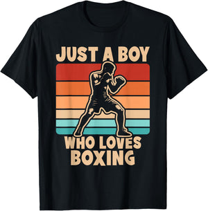 Just A Boy Who Loves Boxing Funny Retro Boxer Kids T-Shirt - T-Shirt | Black