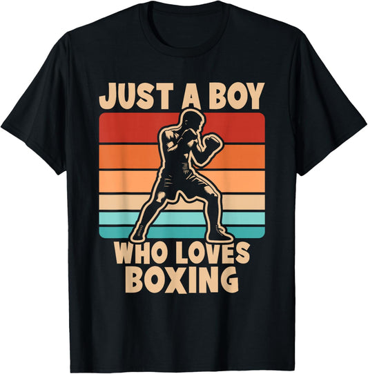 Just A Boy Who Loves Boxing Funny Retro Boxer Kids T-Shirt - T-Shirt | Black