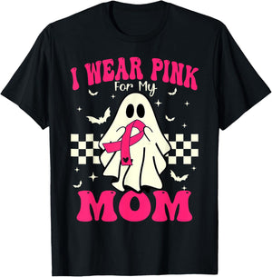 I Wear Pink for My Mom Ghost Halloween Breast Cancer T-Shirt - T-Shirt | Black