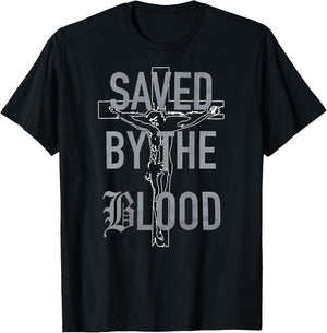 Saved By The Blood Jesus Christian (on back) T-Shirt - T-Shirt | Black