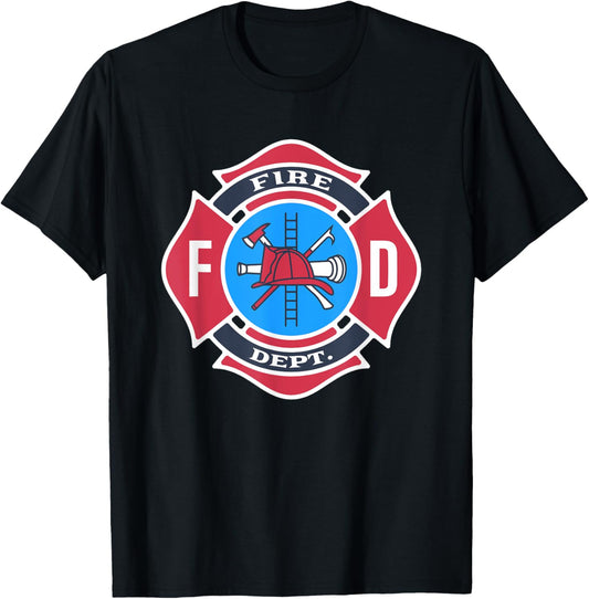 Fire Department Logo Fireman Firefighter Uniform Costume T-Shirt - T-Shirt | Black