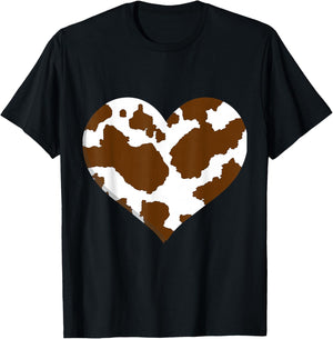 Brown Cow Print Pattren - Heart Brown Cow Pattern Man Women T-Shirt - T-Shirt | Black