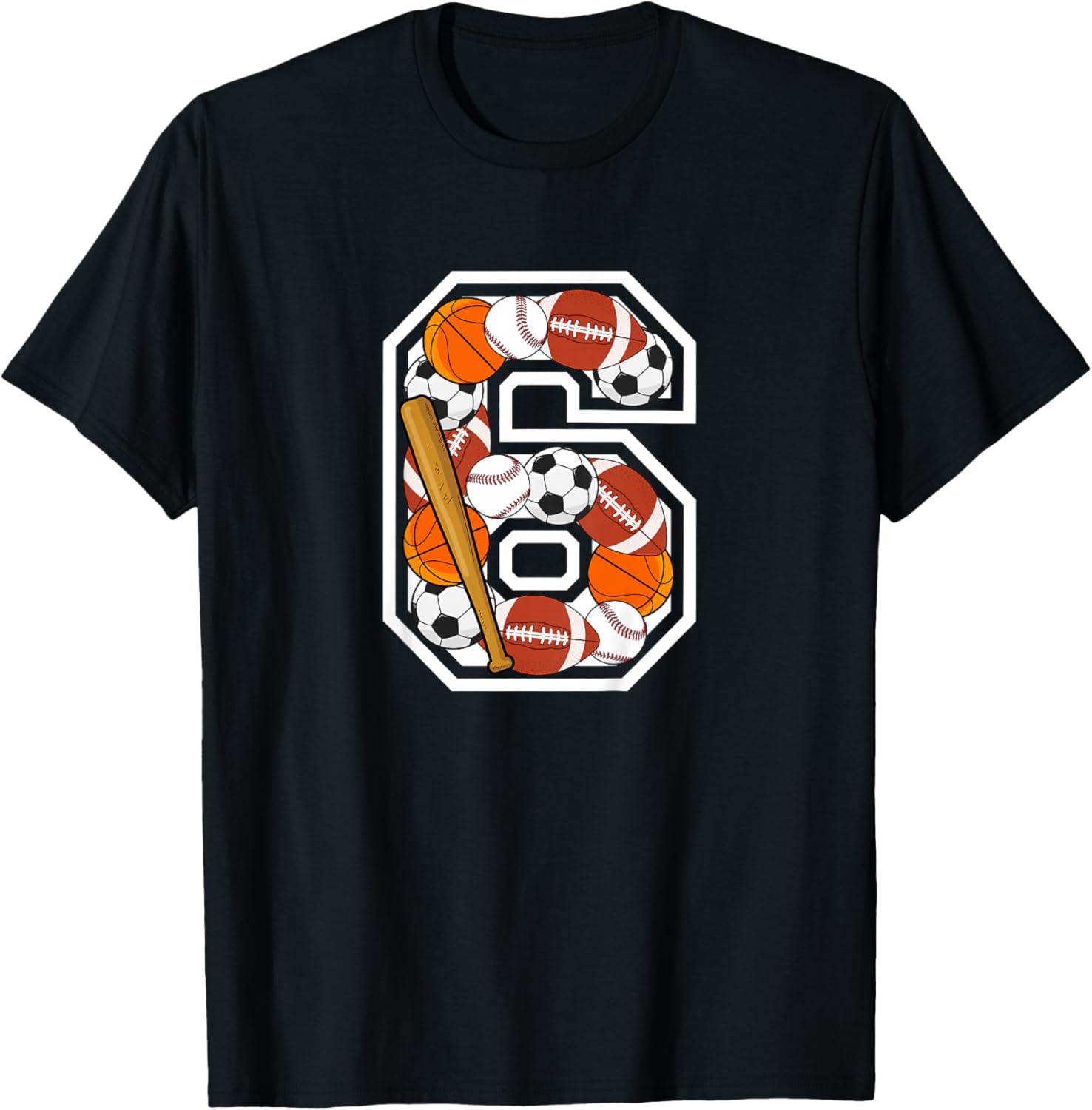 Kids 6th Birthday Sports Birthday Party 6 Year Old Boy T-Shirt - T-Shirt | Black