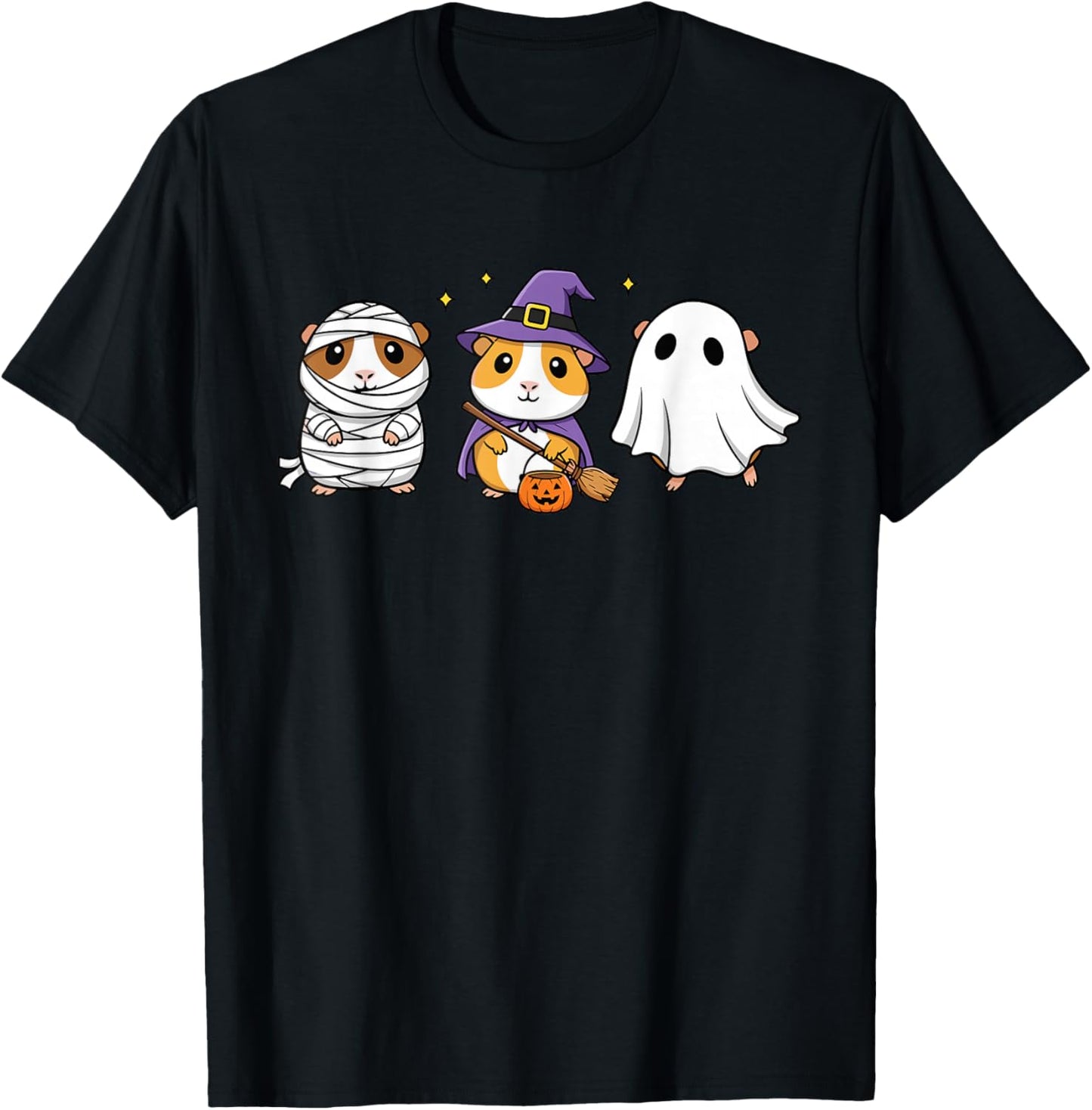 Cute Guinea Pig Halloween Costumes Mummy Witch Ghost T-Shirt - T-Shirt | Black