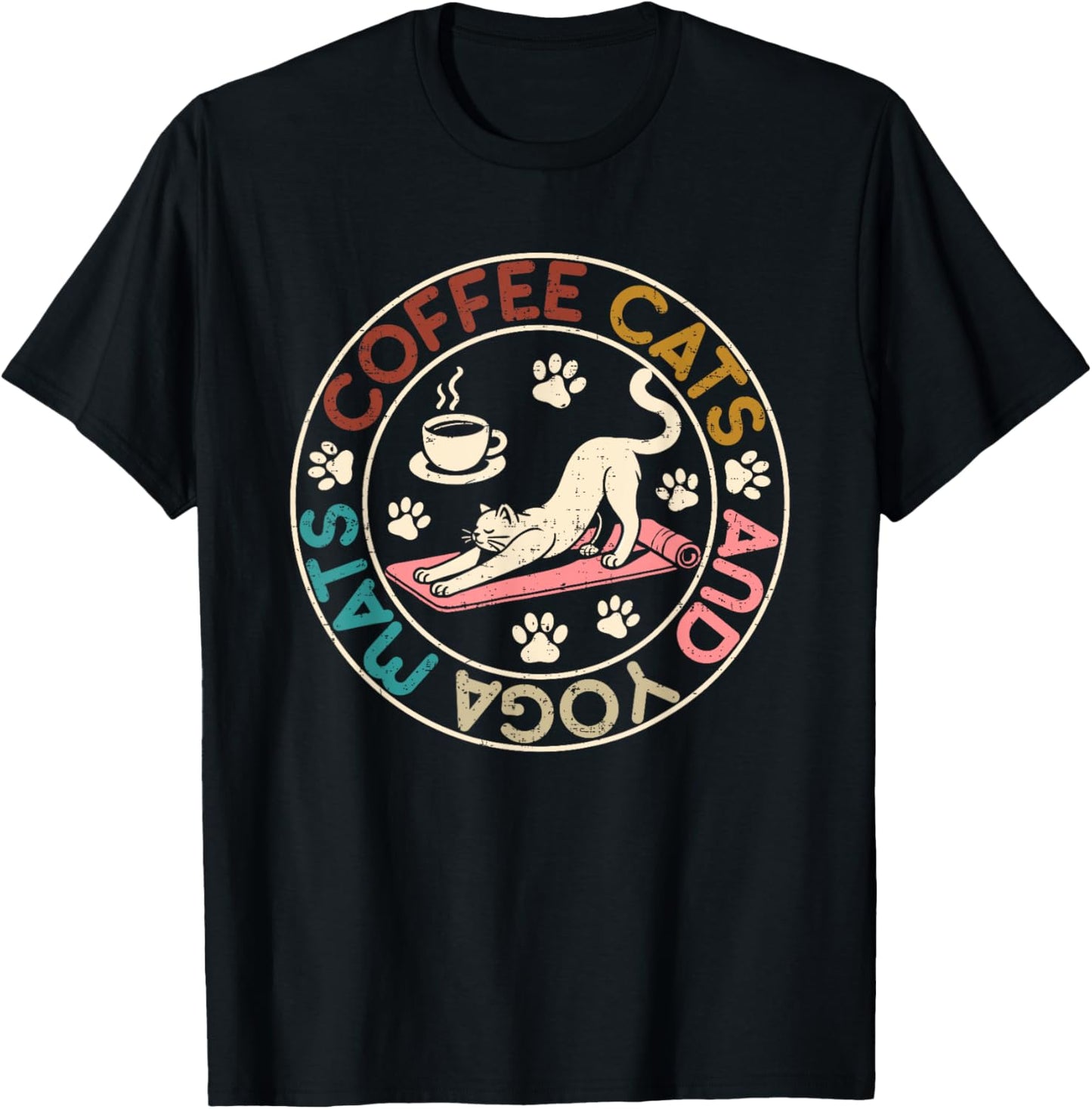 Coffee Cats And Yoga Mats - Funny Cats And Yoga Lover T-Shirt - T-Shirt | Black