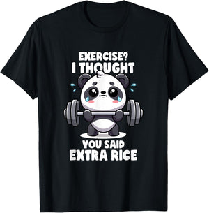 Exercise I Thought You Said Extra Rice Panda Gym - Men's Black Cotton Blend Short Sleeve Classic Fit Novelty - Gym Quote, Panda Lovers, Workout Motivation T-Shirt - T-Shirt | Black