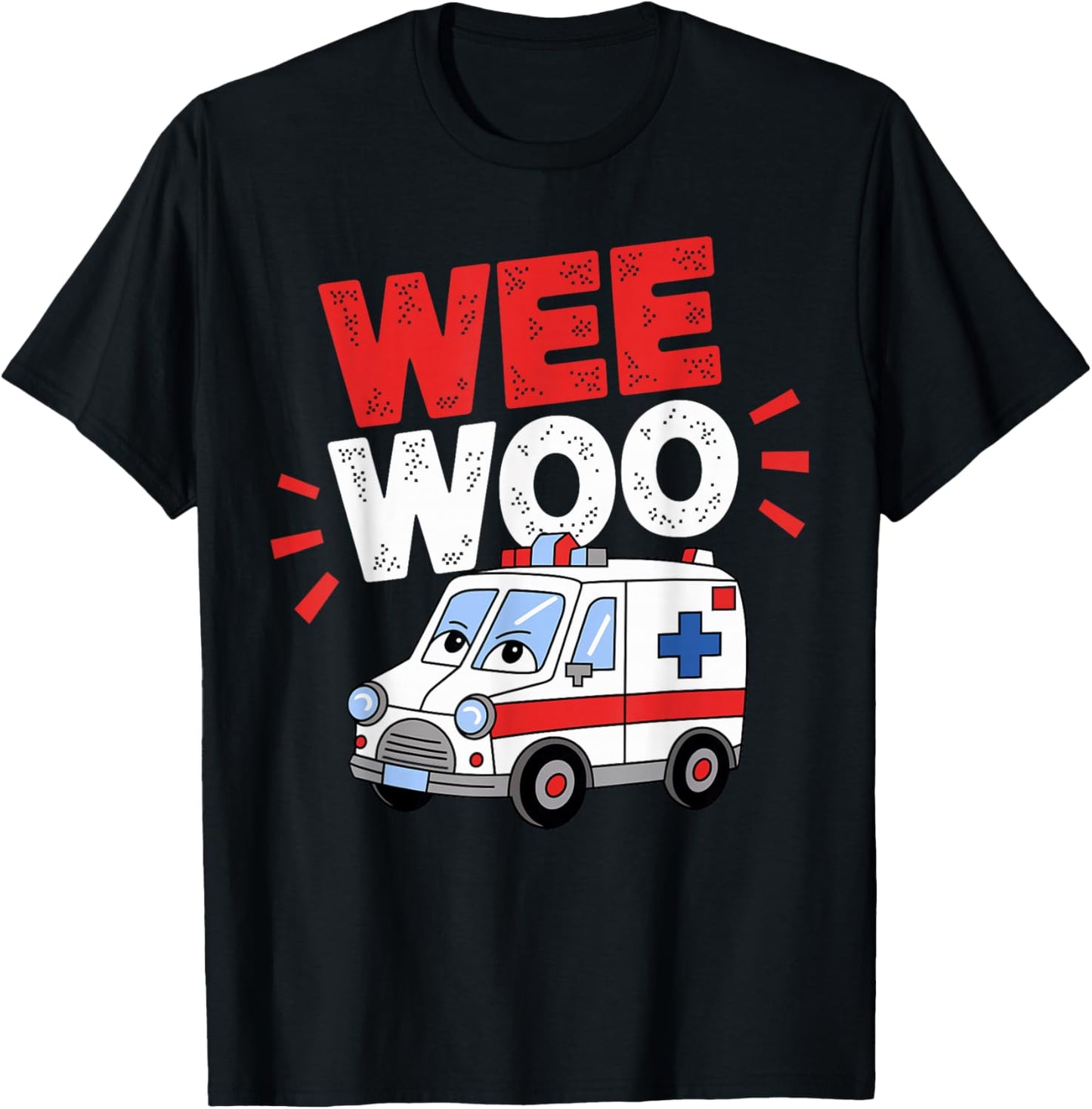 Funny Wee Woo EMT Paramedic - Black, Small, Short Sleeve, Modern, Cartoon, Fun, Classic, Humorous T-Shirt - T-Shirt | Black