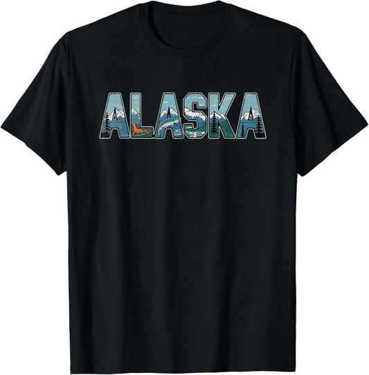 Alaska - Retro Vintage Travel Outdoors Mountain T-Shirt - T-Shirt | Black