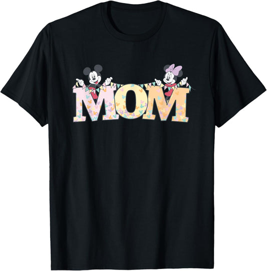 Disney Mom Mickey & Minnie Pastel Letters Family Disney Trip T-Shirt - T-Shirt | Black