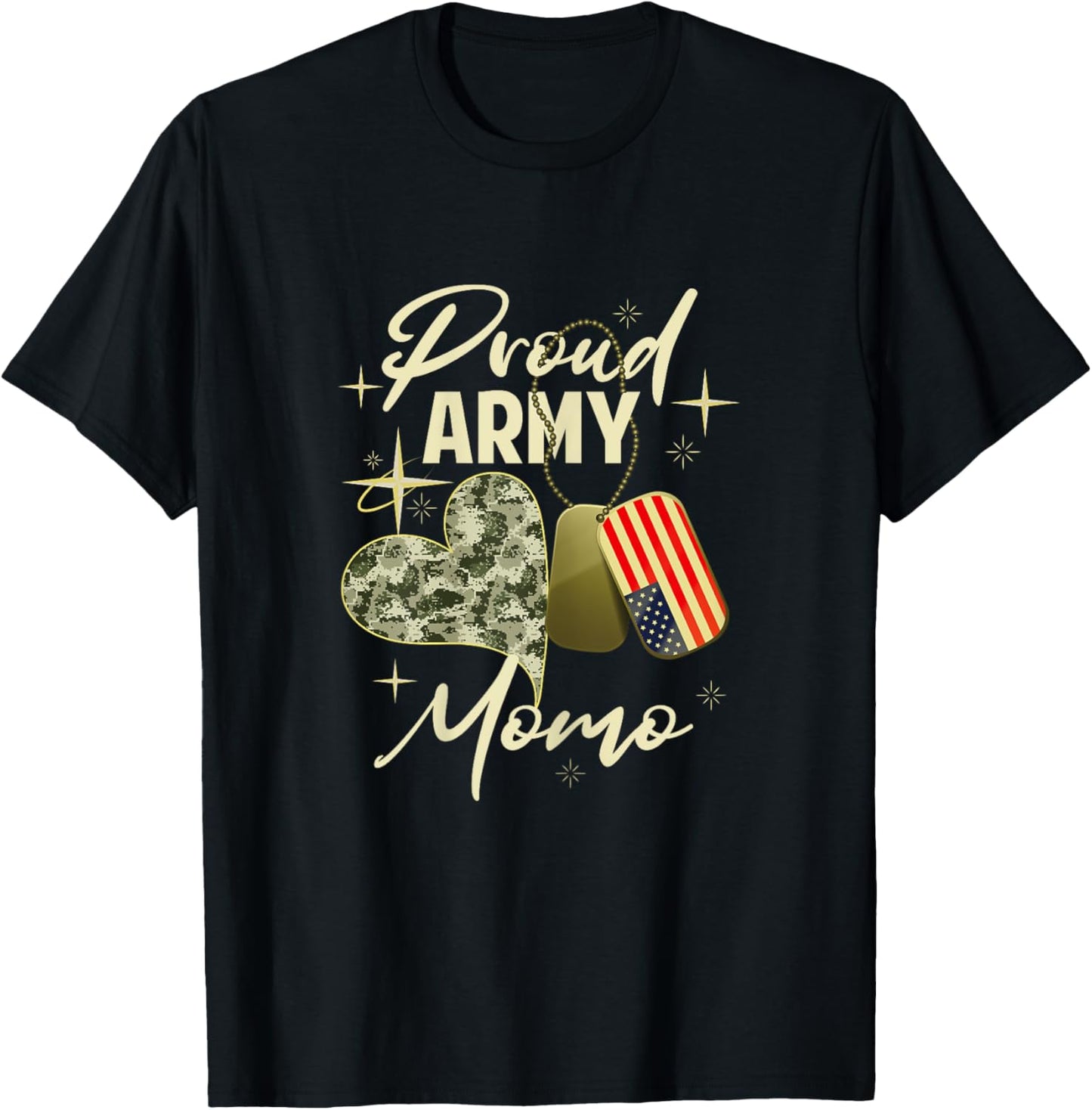 Proud Army Momo Camouflage Mother's Day Dog Tag US Flag T-Shirt - T-Shirt | Black