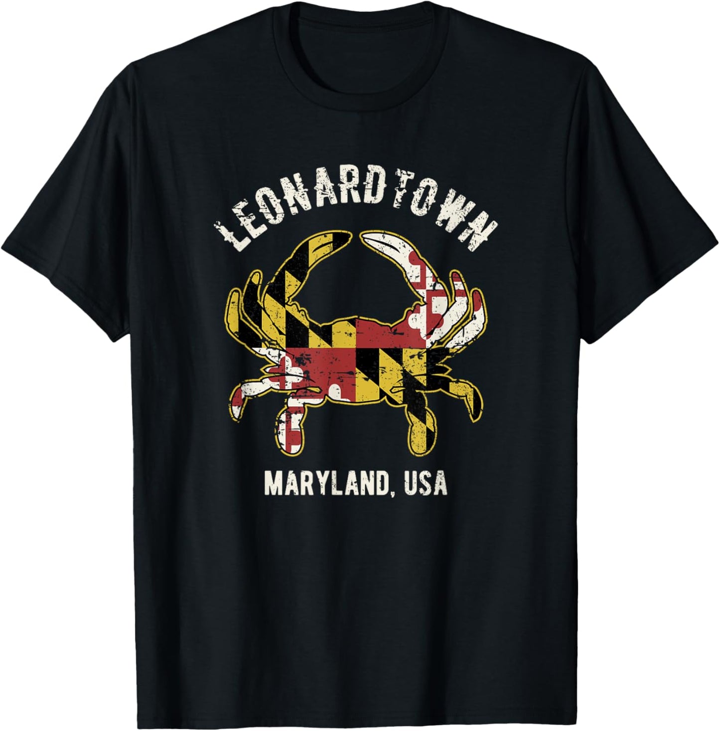 Leonardtown Maryland Crab Vintage Distressed Style Design T-Shirt - T-Shirt | Black