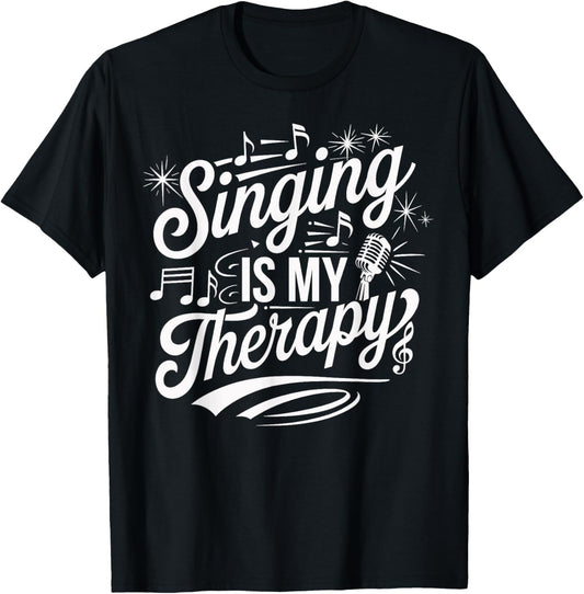 Singing Is My Therapy Microphone Music Quote T-Shirt - T-Shirt | Black