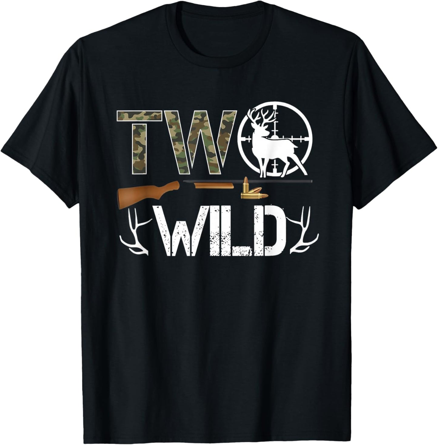 Two Wild Birthday Boy Deer Hunter Camouflage 2nd Birthday T-Shirt - T-Shirt | Black
