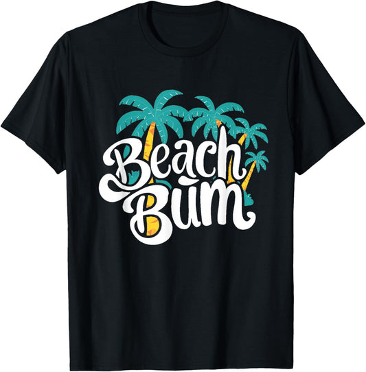 Beach Bum Summer Sandy Ocean Vibes and Waves Surfing T-Shirt - T-Shirt | Black