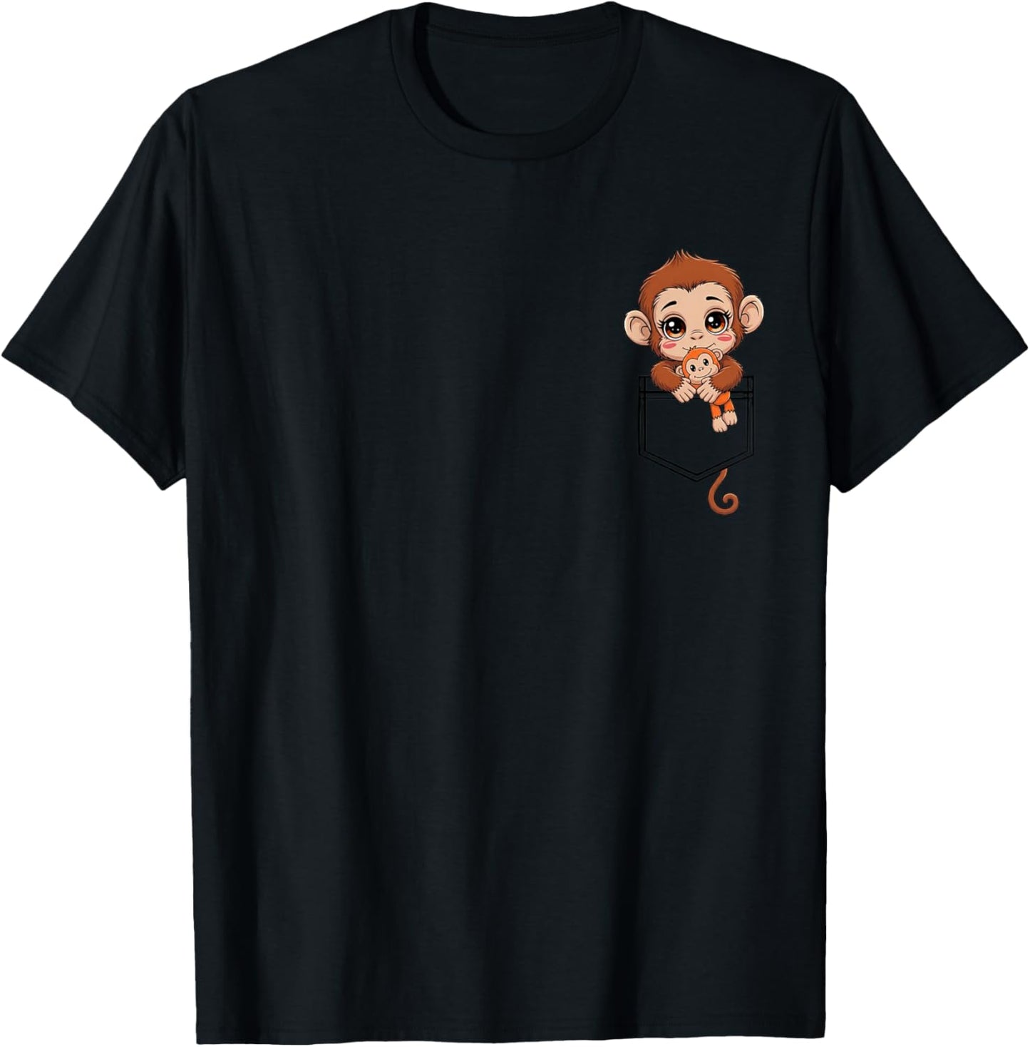 Cute Baby Monkey Named Punch in Pocket Funny Gifts Monkey T-Shirt - T-Shirt | Black