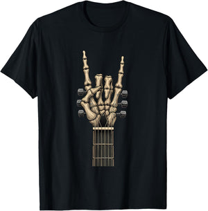 Rock On Skeleton Hand - Halloween Guitarist Guitar Player T-Shirt - T-Shirt | Black