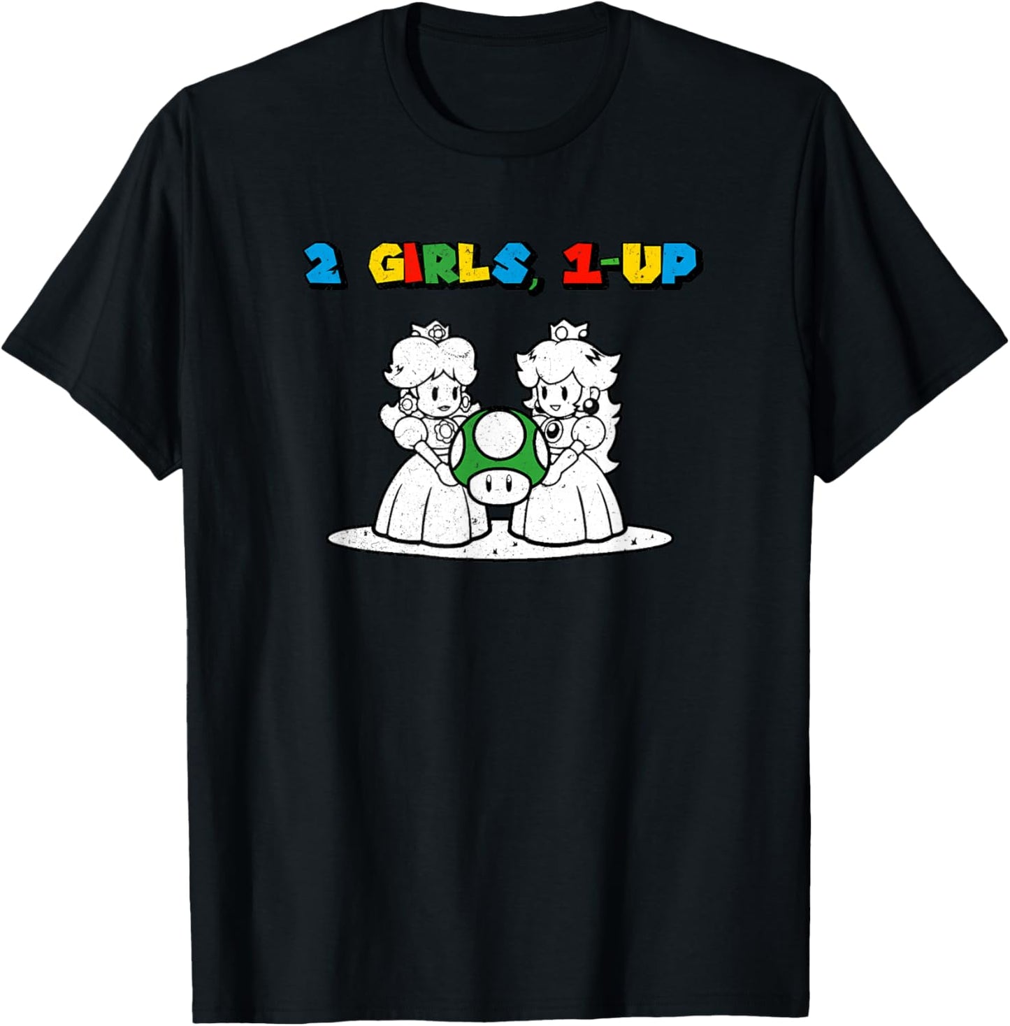 Two 2 Girls, One 1 Up - Funny Meme Vintage Gamer IYKYK 1-Up T-Shirt - T-Shirt | Black
