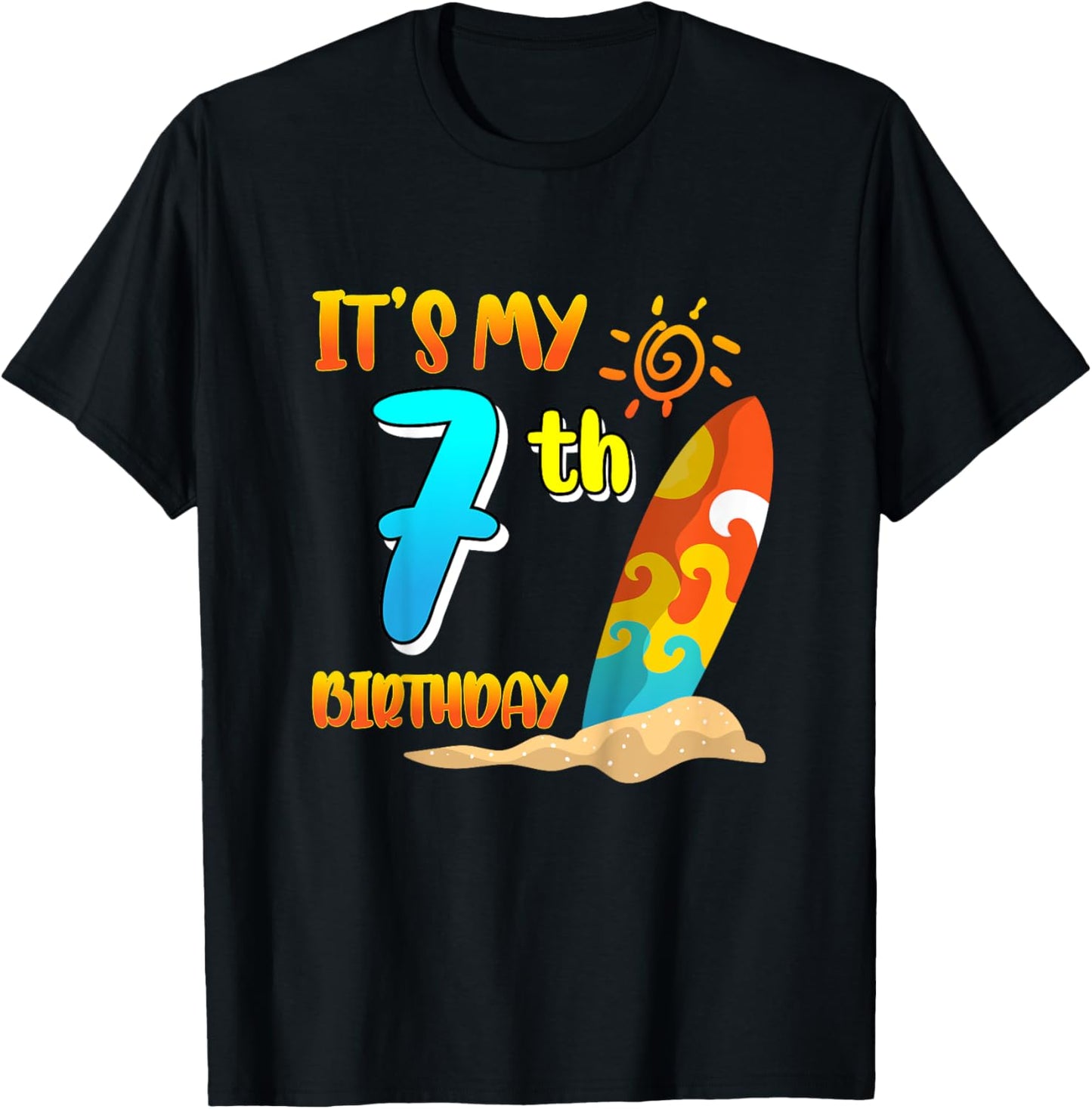 It's My 7th Birthday Surfing Beach Pool Party 7 Years Old for Girls Kids T-Shirt - T-Shirt | Black