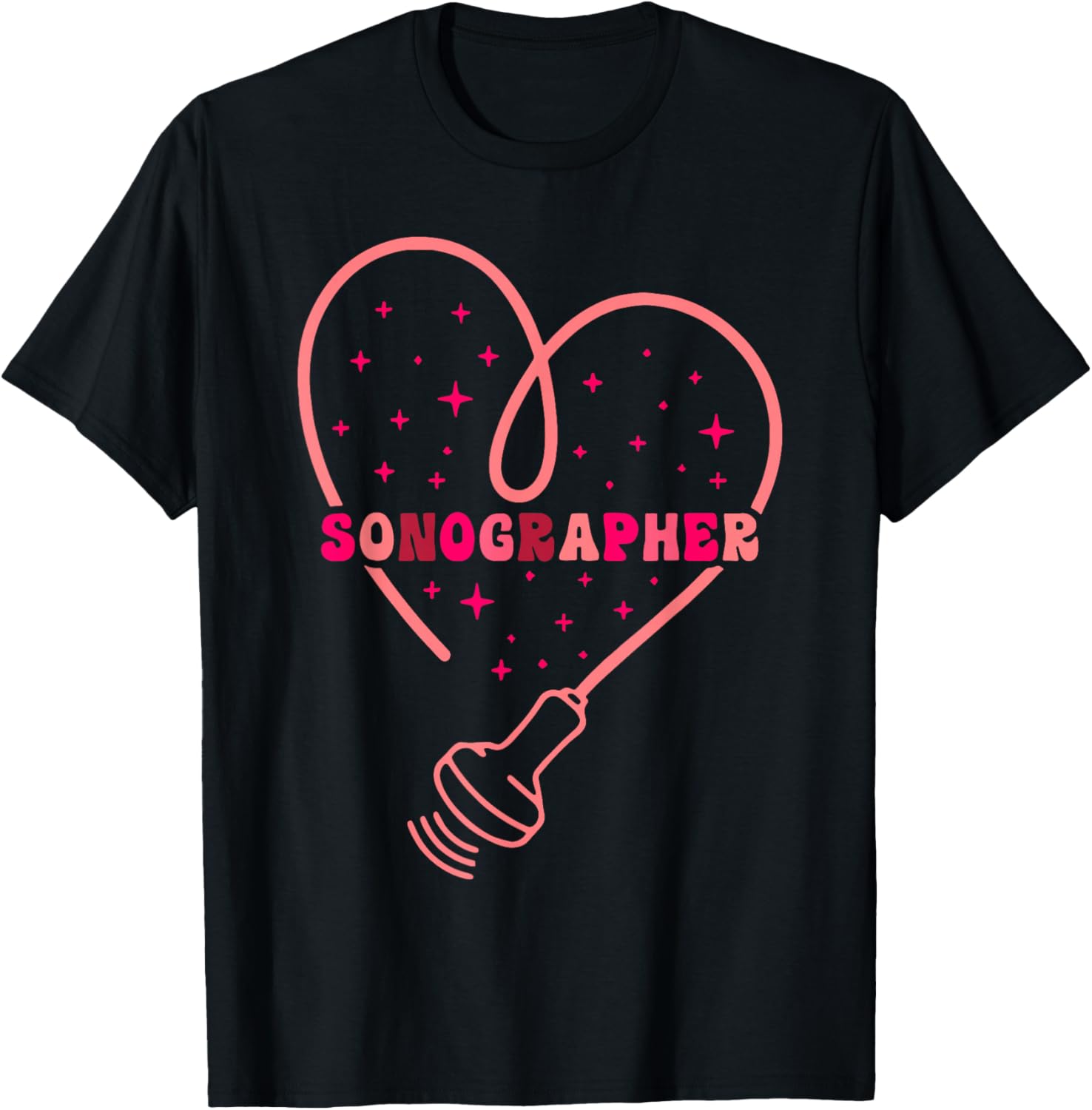 Sonographer Heart Valentine's Day Ultrasound Technologist T-Shirt - T-Shirt | Black