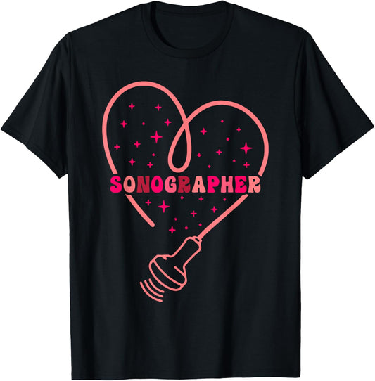 Sonographer Heart Valentine's Day Ultrasound Technologist T-Shirt - T-Shirt | Black