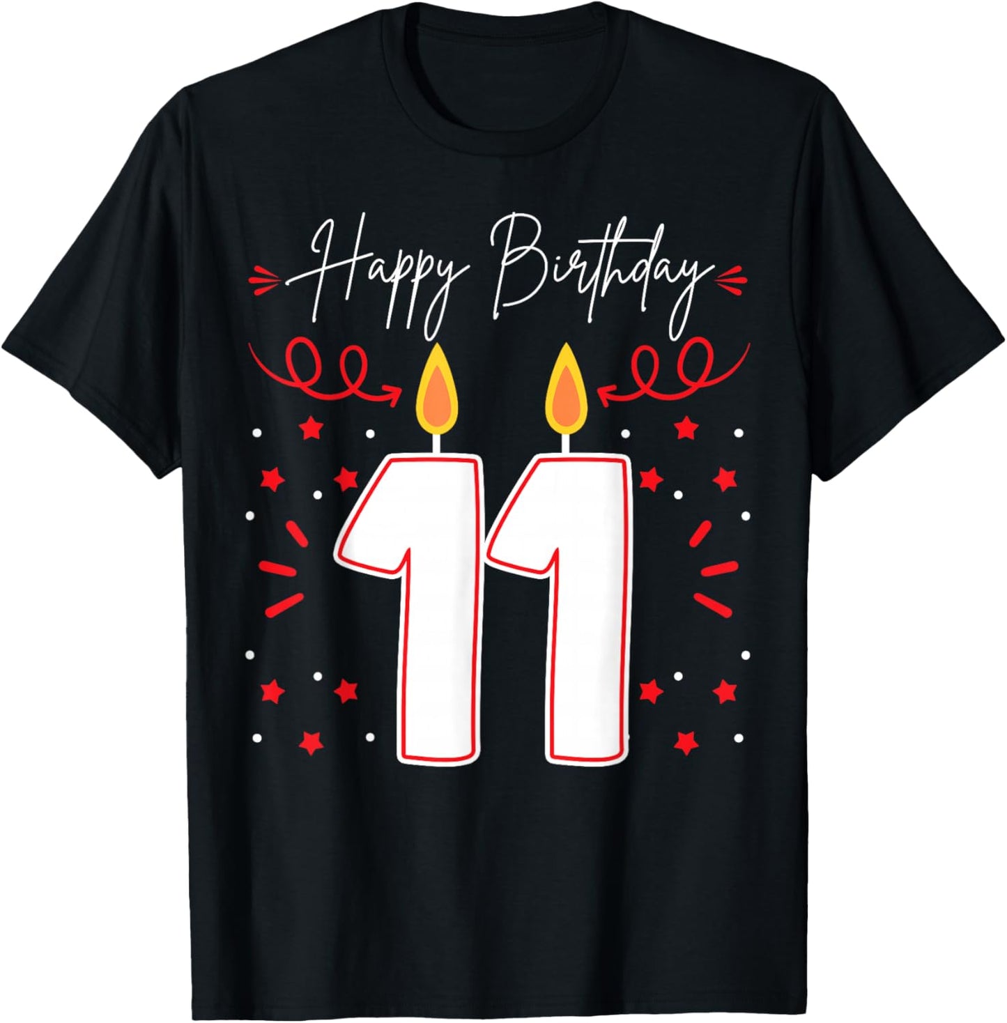 Candle 11 Birthday Party Decoration Wishes Candlelight Cake T-Shirt - T-Shirt | Black