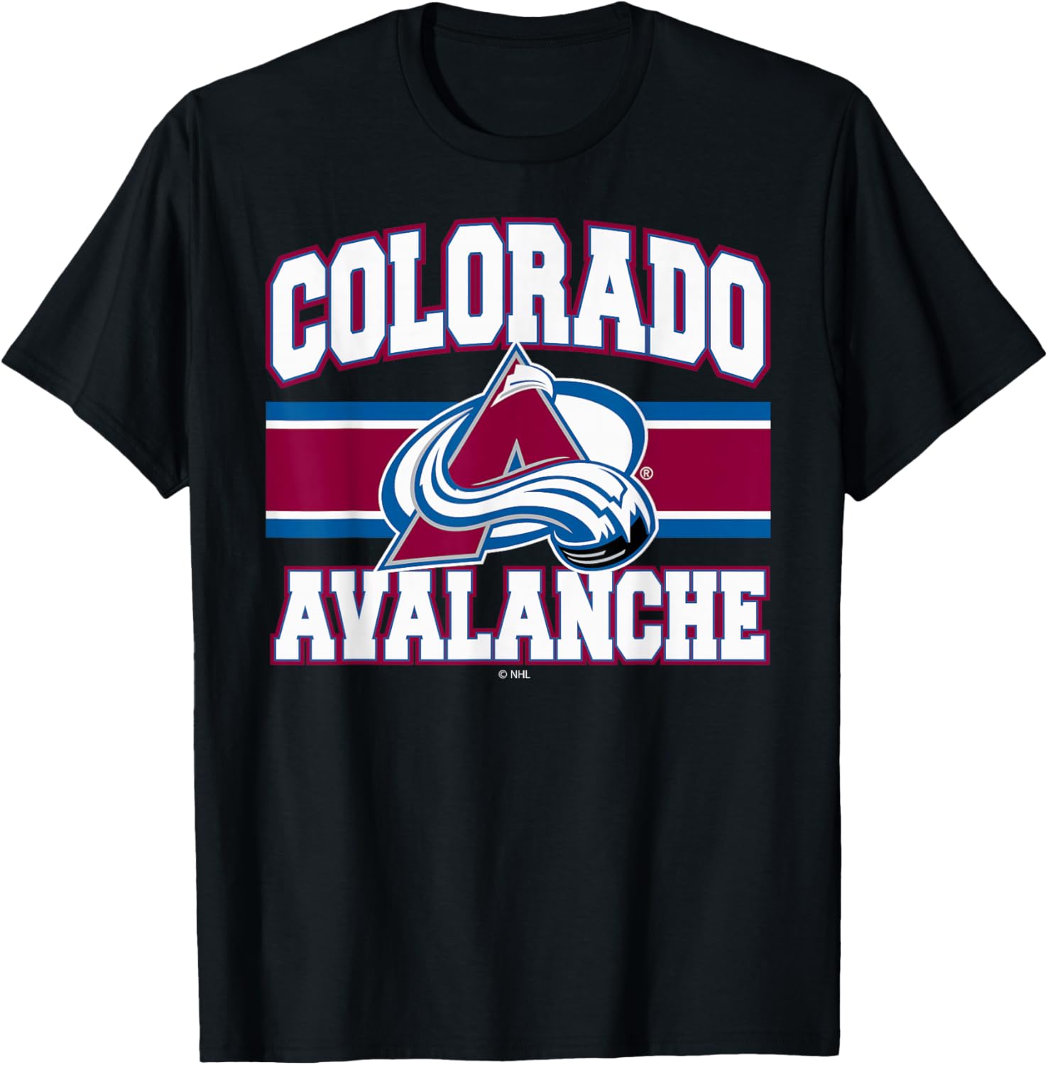 Colorado Avalanche Stripe Navy Officially Licensed T-Shirt - T-Shirt | Black