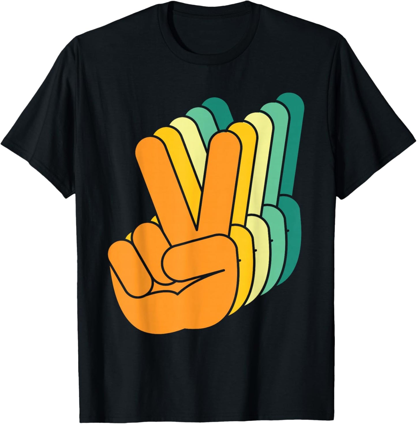 Retro Peace Sign V Fingers Vintage 60s 70s 80s Cool Graphic T-Shirt - T-Shirt | Black
