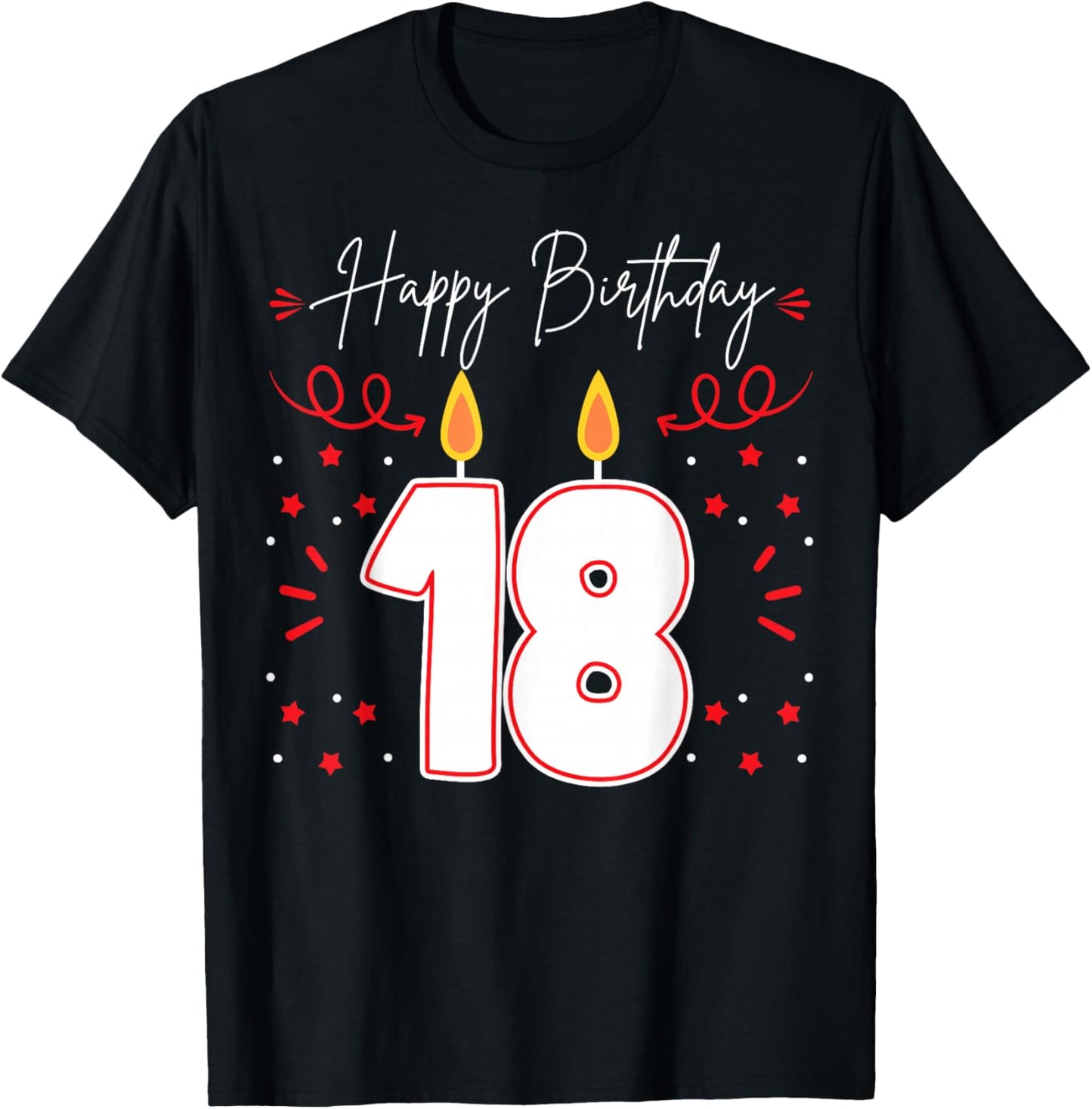 Candle 18 Birthday Party Decoration Wishes Candlelight Cake T-Shirt - T-Shirt | Black