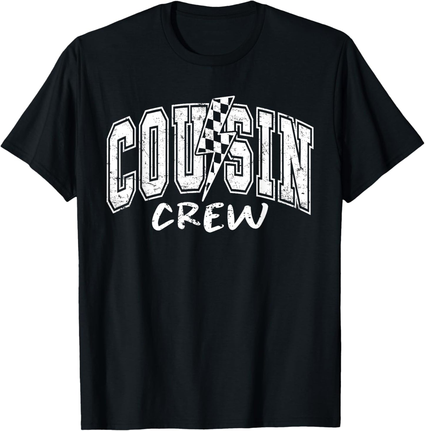Cousin Crew Family Matching Lightning Bolt Checkered Varsity T-Shirt - T-Shirt | Black