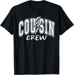 Cousin Crew Family Matching Lightning Bolt Checkered Varsity T-Shirt - T-Shirt | Black