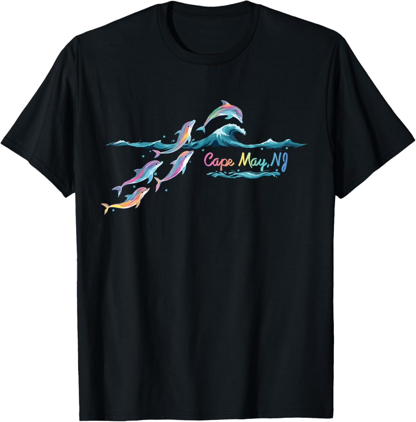 Cape May NJ Colorful Dolphin Lover Beach Vacation T-Shirt - T-Shirt | Black