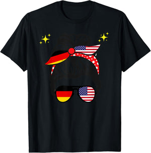Amerikanische Deutschland-Flagge, halbe amerikanische Hälfte, deutsche Mädchen T-Shirt - T-Shirt | Black