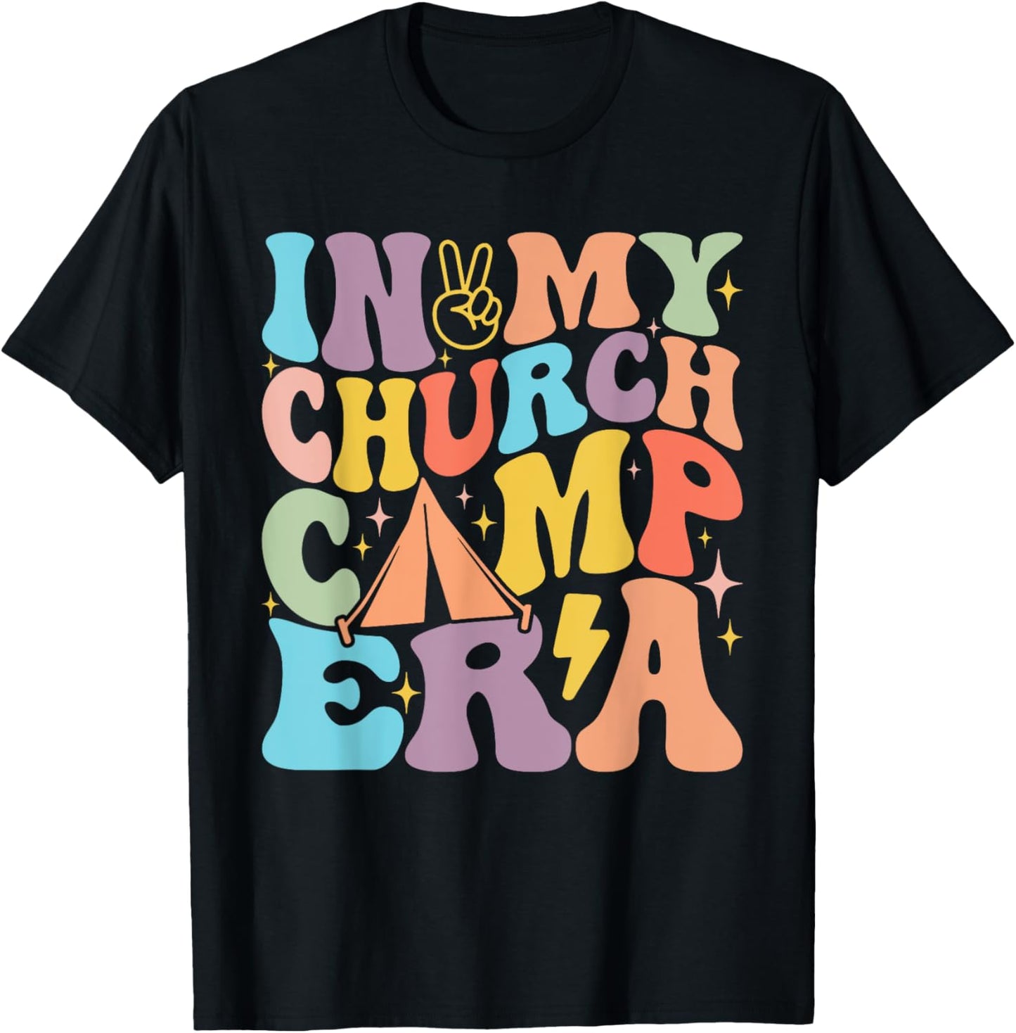 In My Groovy Church Camp Era Summer Vacation Camping Squad T-Shirt - T-Shirt | Black