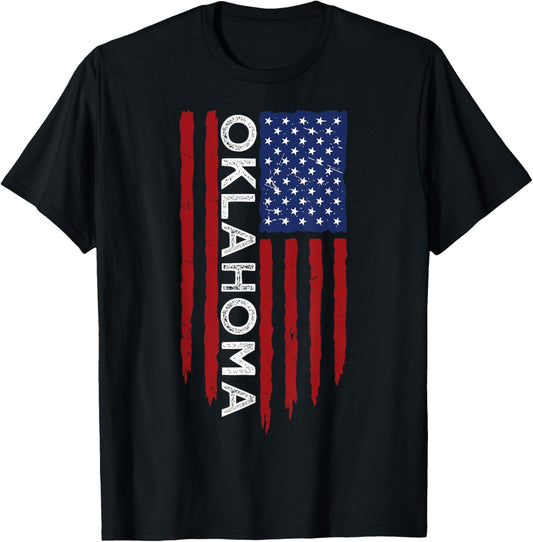 Oklahoma Home State OK American Flag Retro Design T-Shirt - T-Shirt | Black