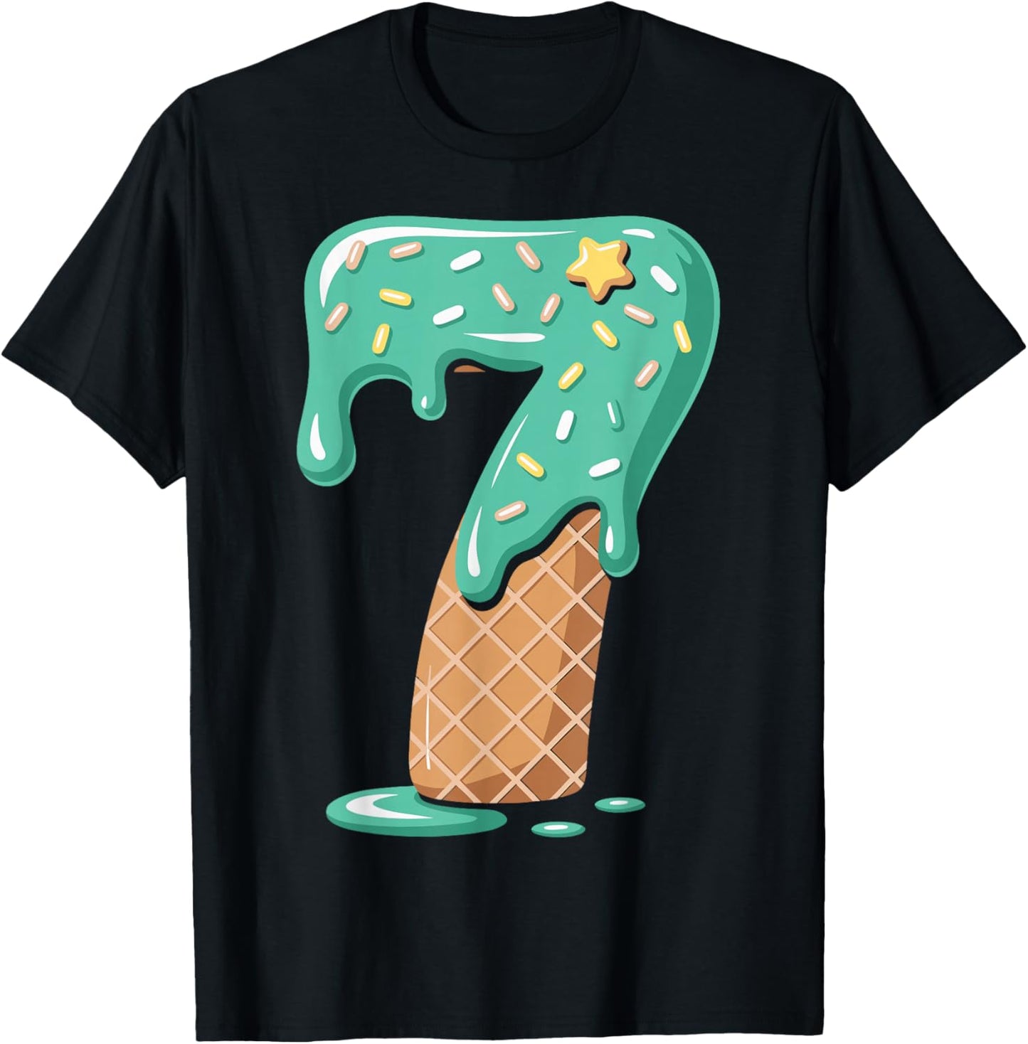 Funny Number 7 Meme Ice Cream Drip Six Seven Matching Kids T-Shirt - T-Shirt | Black