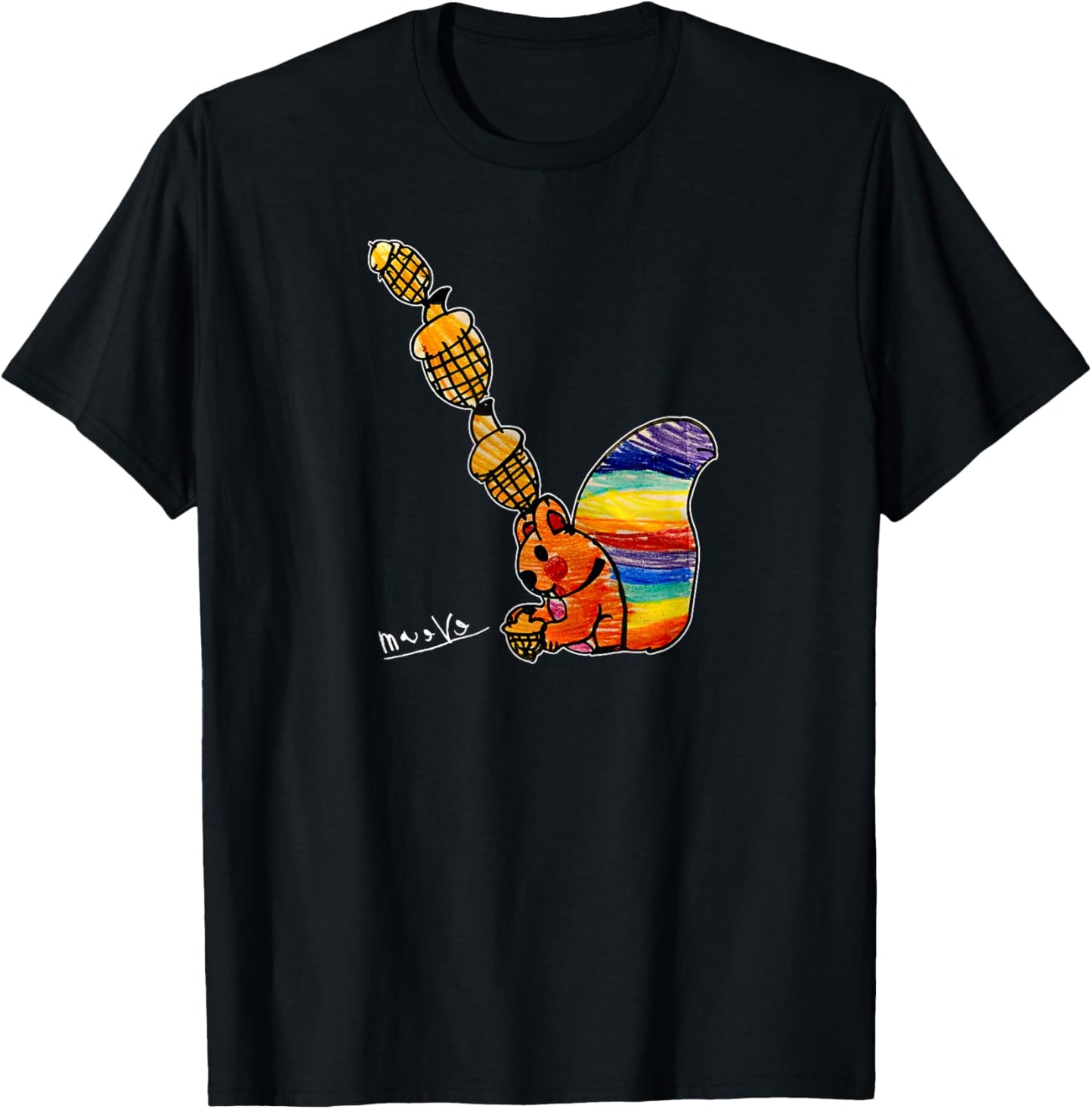 MerchByMaever Rainbow Squirrel Drawing , Small T-Shirt - T-Shirt | Black