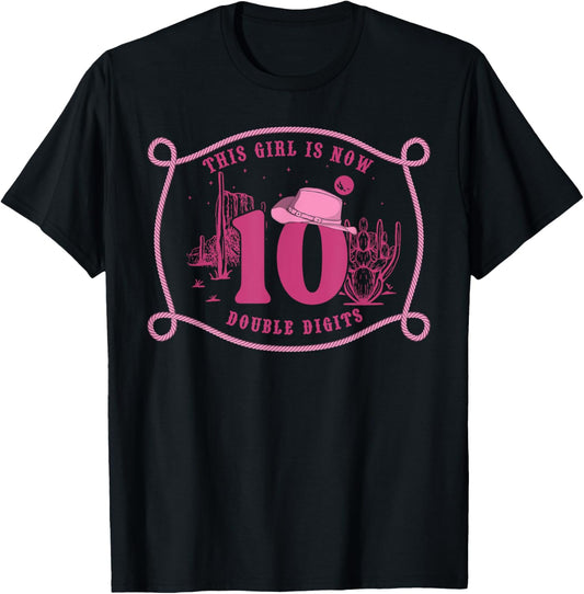Howdy Cowboy Hat 10th Birthday Double Digits 10 Yrs Old T-Shirt - T-Shirt | Black