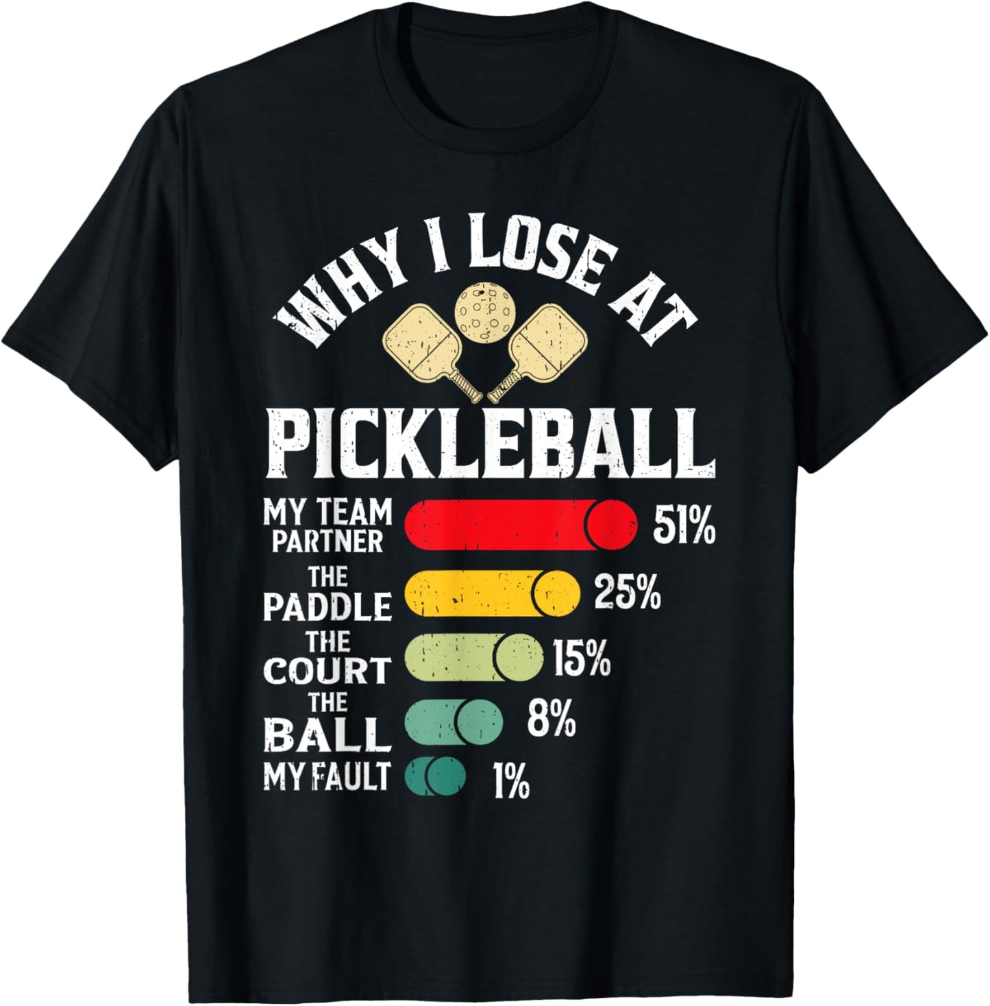 Why I Lose at Pickleball Funny Design for Pickleball Players T-Shirt - T-Shirt | Black