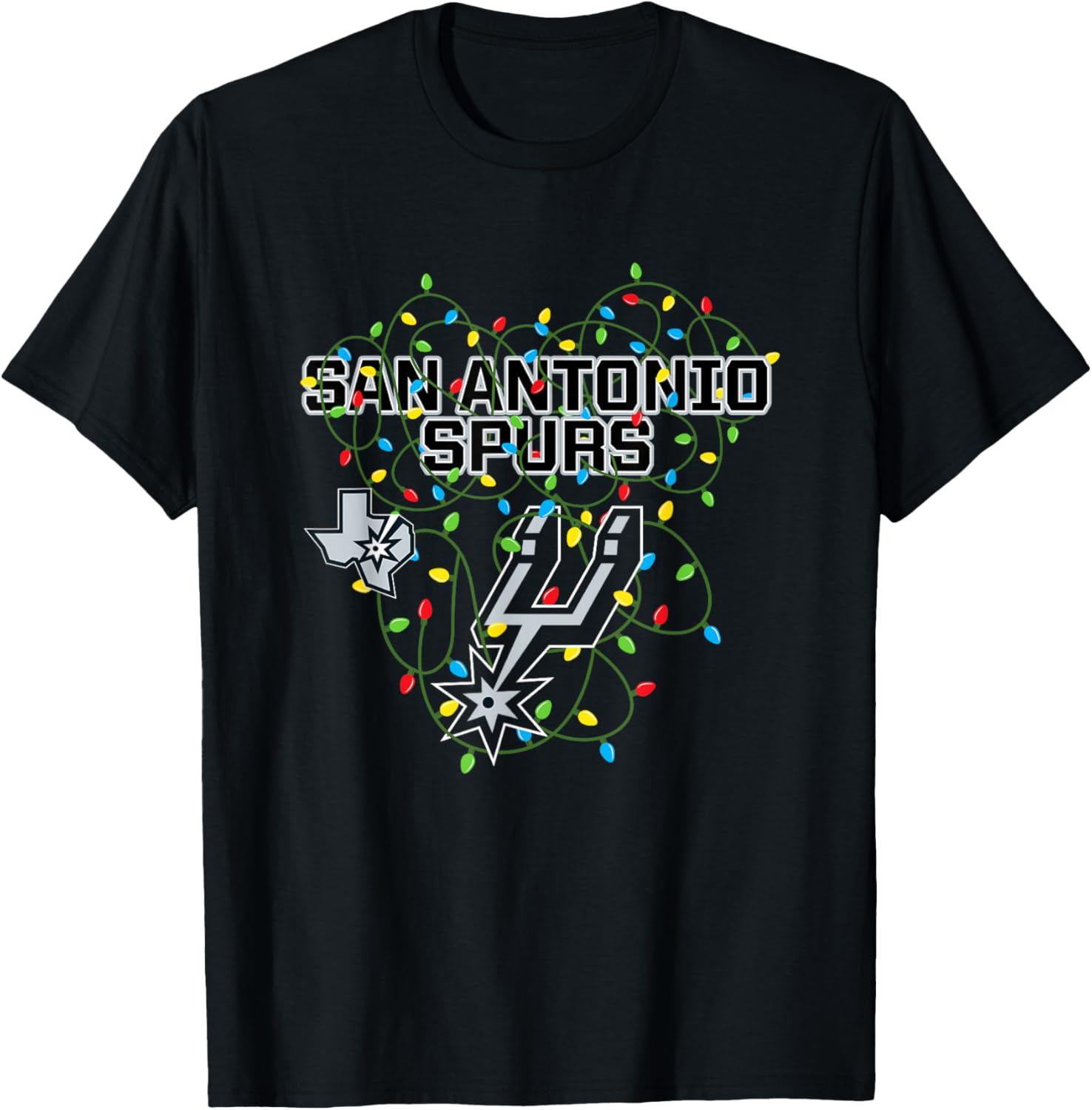 NBA San Antonio Spurs Christmas Lights Holiday T-Shirt - T-Shirt | Black