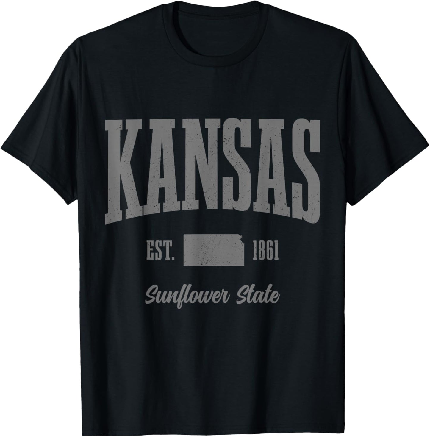 Kansas Sunflower State Map Est. 1861 Pride T-Shirt - T-Shirt | Black