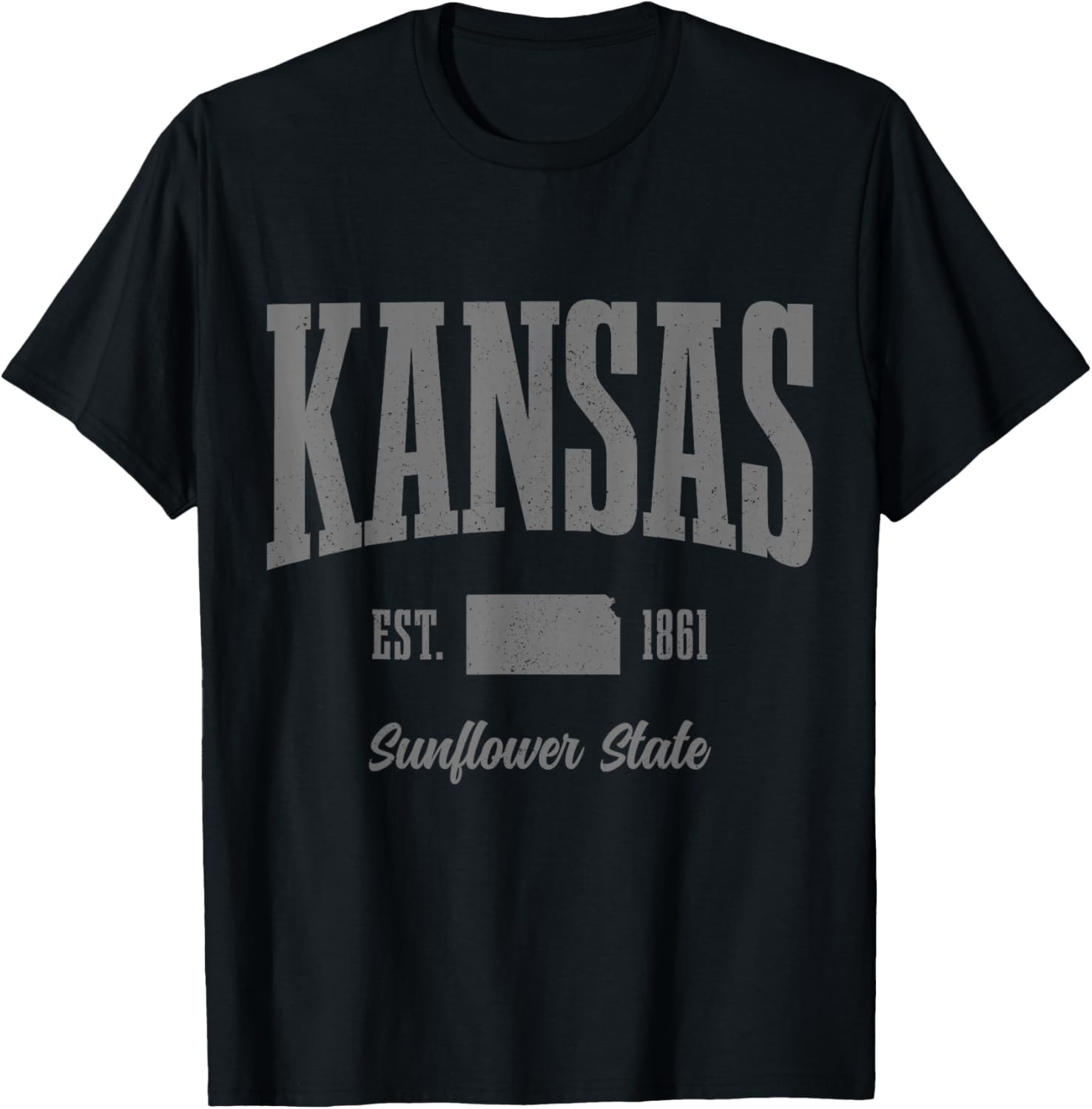 Kansas Sunflower State Map Est. 1861 Pride T-Shirt - T-Shirt | Black