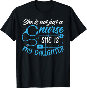 She is My Daughter Proud Nursing Family Mother Father Nurse T-Shirt - T-Shirt | Black