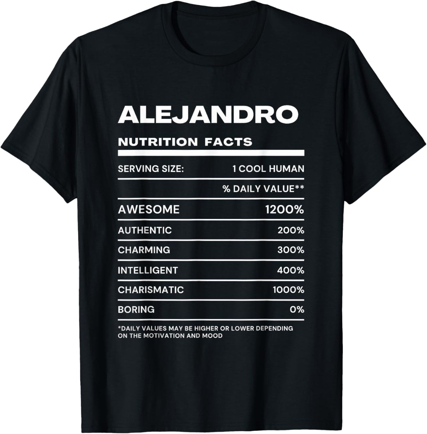 Alejandro Nutrition Facts Name T-Shirt - T-Shirt | Black
